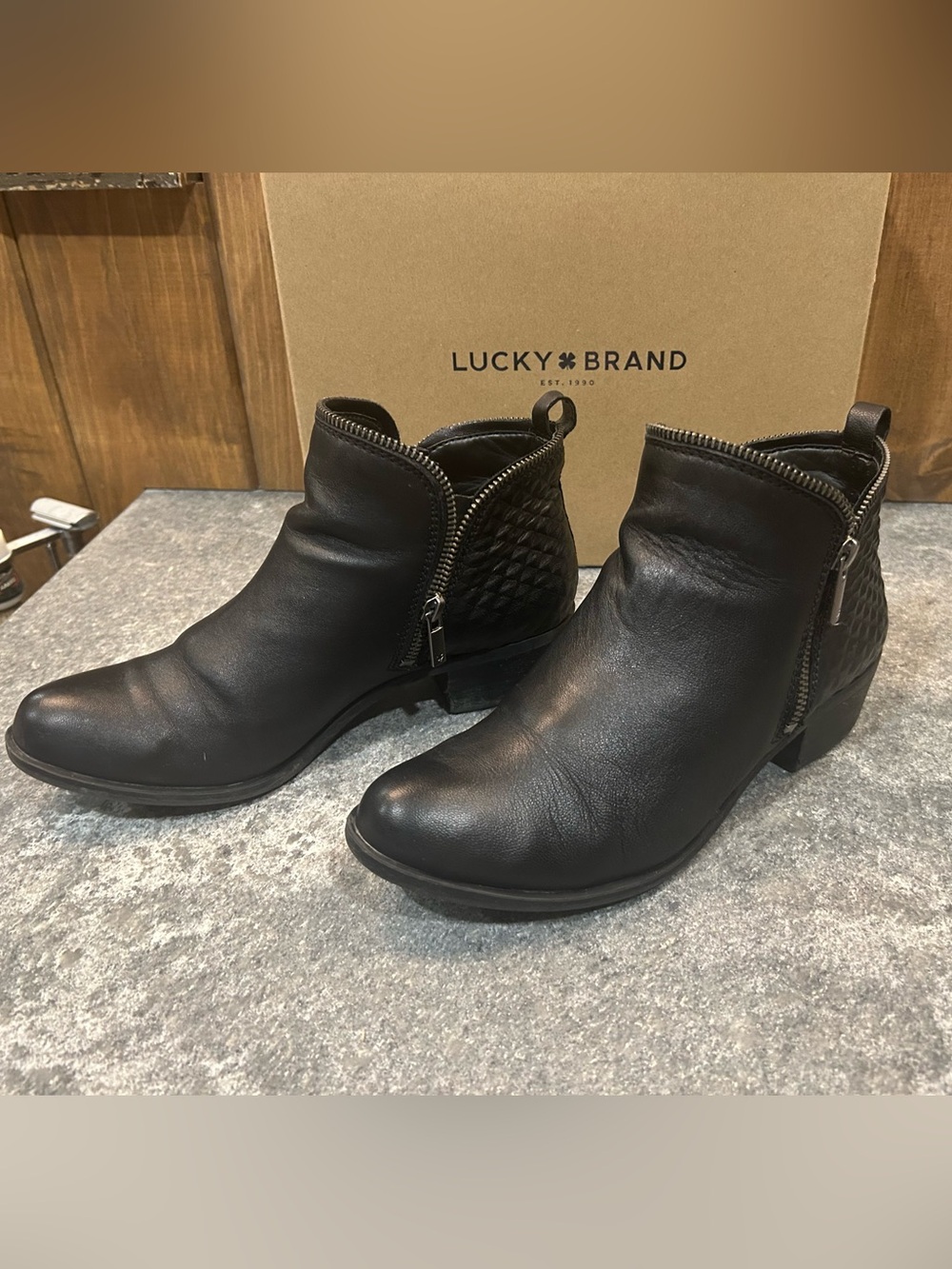 Lucky Brand Bartalino Black Leather Ankle Boots Booties Women’s 7.5